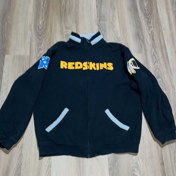 Washington Redskins LOGO Black Sherpa Fleece Full Zipper Vintage Retro Jacket L - Picture 1 of 6